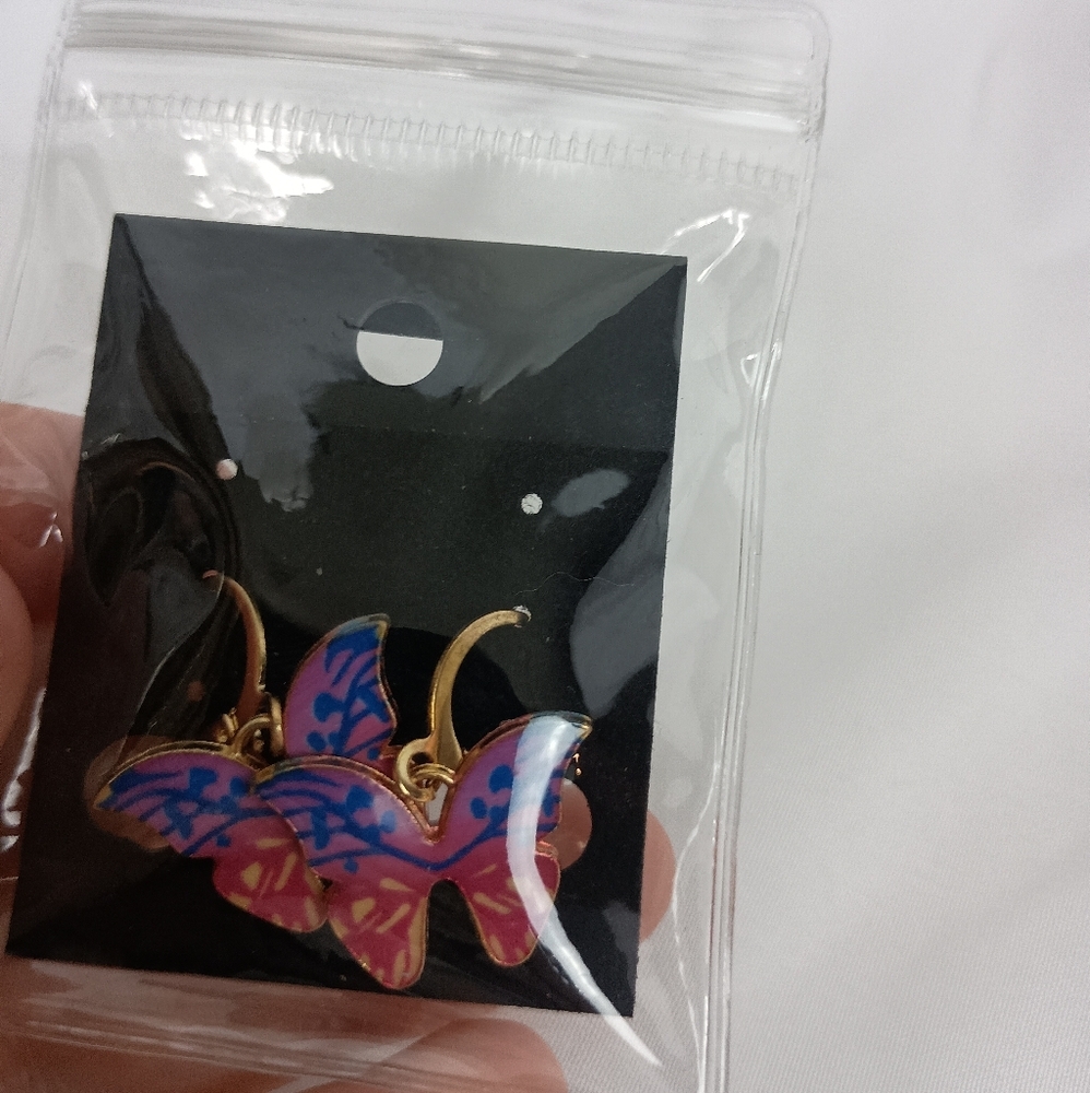 Tiny Dainty Butterfly Snapback Earrings in Pink,Purple and Gold-(#099)